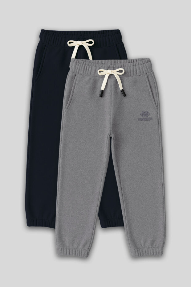 Standart Fit Basic 2'li Paket Lacivert-Gri Melanj Erkek Çocuk Eşofman Alt - 11225 - 1
