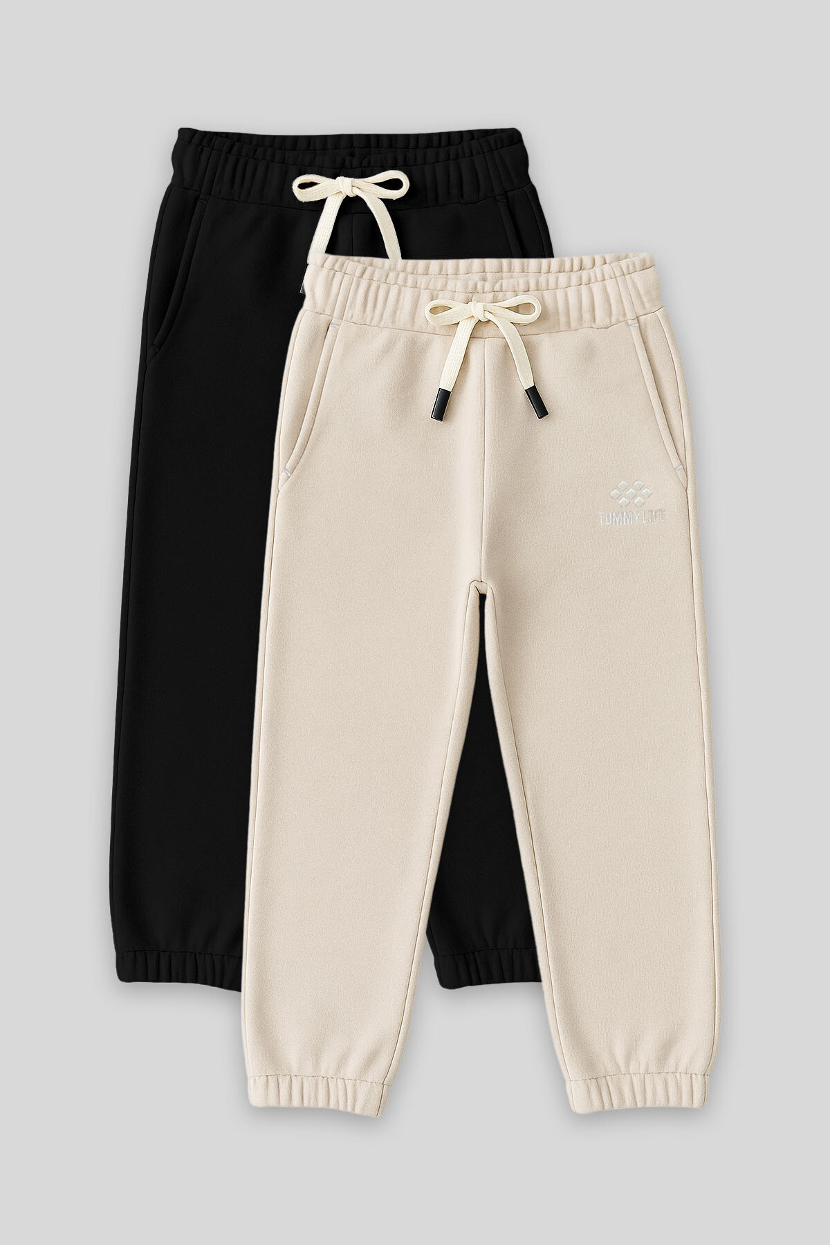 Standart Fit Basic 2'li Paket Siyah-Bej Erkek Çocuk Eşofman Alt - 11225 - TOMMYLIFE