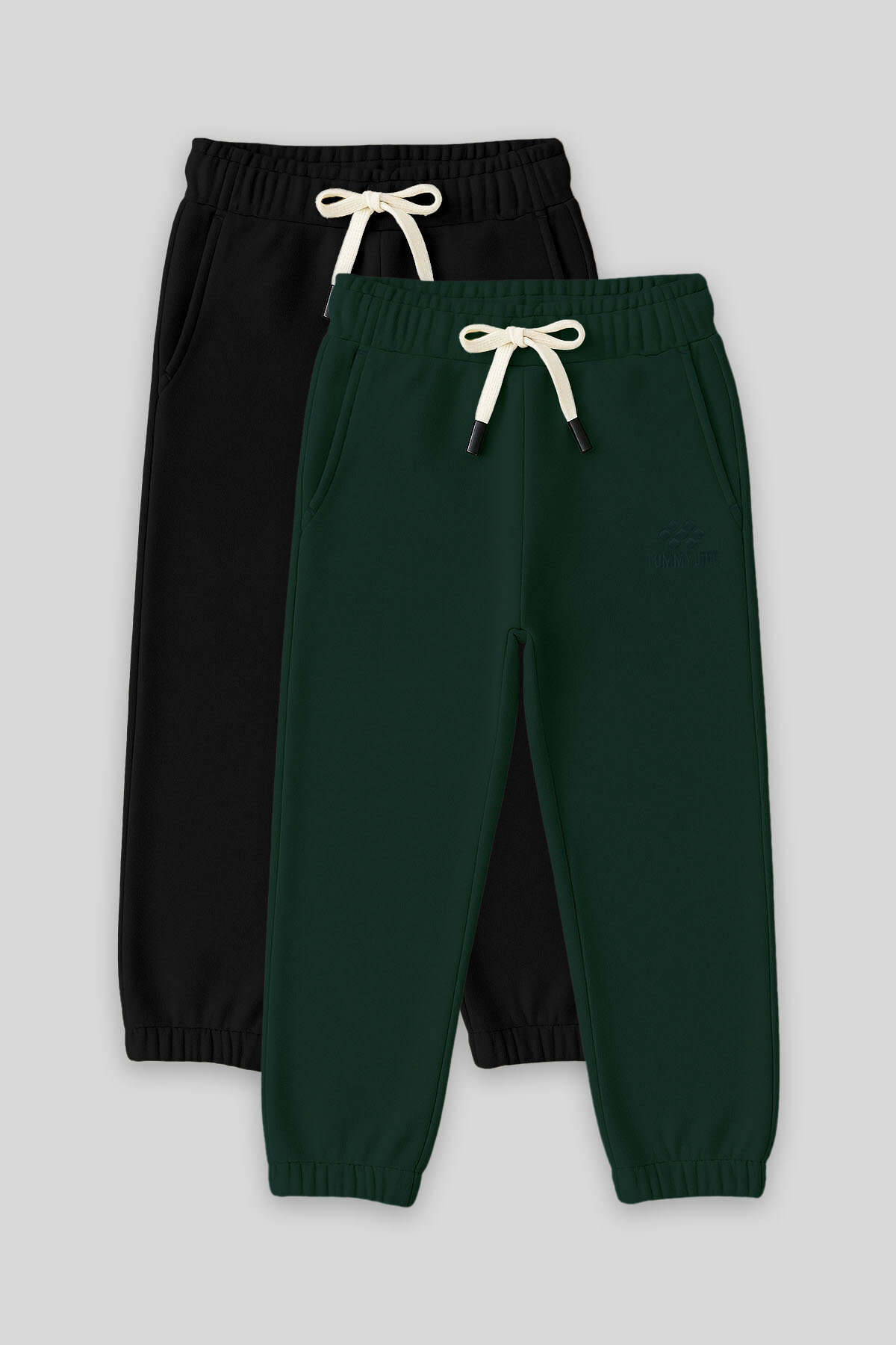 Standart Fit Basic 2'li Paket Siyah-Çam Yeşili Erkek Çocuk Eşofman Alt - 11225 - TOMMYLIFE