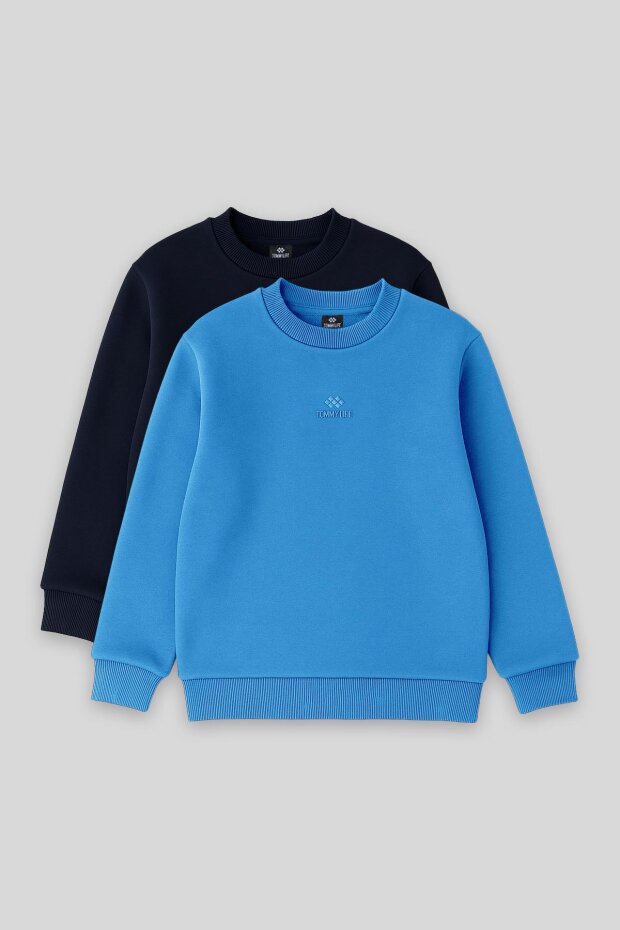 Standart Fit 2'li Paket Lacivert-Saks Erkek Çocuk Sweatshirt - 11232 - 1