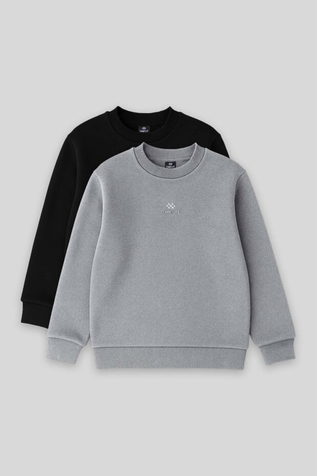 Standart Fit 2'li Paket Siyah-Gri Melanj Erkek Çocuk Sweatshirt - 11232 - 1