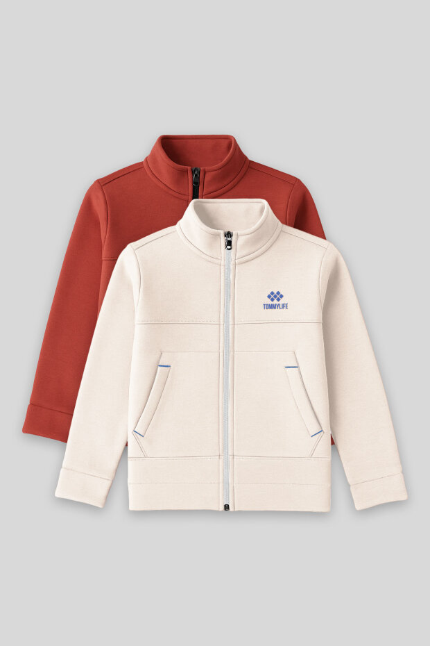 Standart Fit 2'li Paket Bej-Kiremit Erkek Çocuk Sweatshirt - 11245 - 1