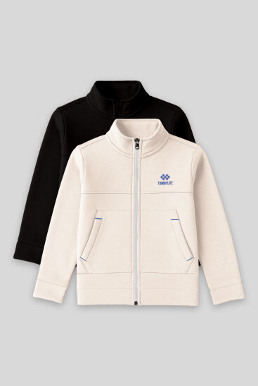 Standart Fit 2'li Paket Siyah-Bej Erkek Çocuk Sweatshirt - 11245 