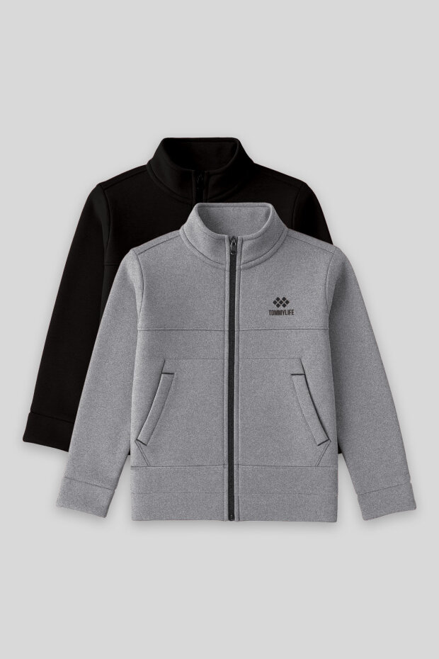 Standart Fit 2'li Paket Siyah-Gri Melanj Erkek Çocuk Sweatshirt - 11245 - 1