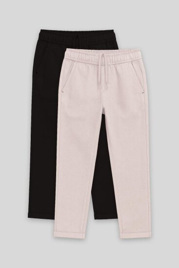 Standart Fit 2'li Paket Siyah-Taş Erkek Çocuk Chino Pantolon - 11272 