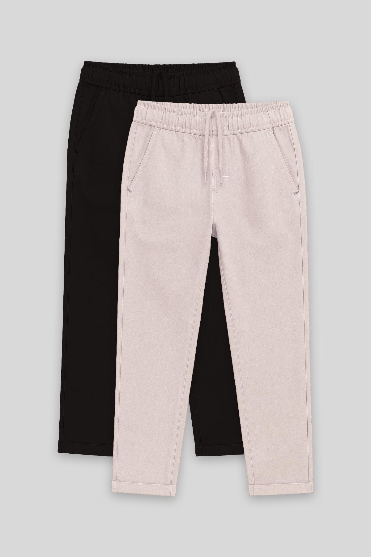 Standart Fit 2'li Paket Siyah-Taş Erkek Çocuk Chino Pantolon - 11272 - TOMMYLIFE