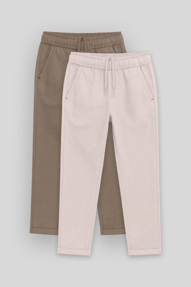 Standart Fit 2'li Paket Camel-Taş Erkek Çocuk Chino Pantolon - 11272 - 1