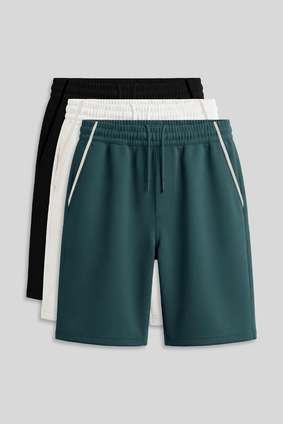 Standart Fit Basic 3'lü Paket Siyah-Ekru-Orman Yeşili Erkek Çocuk Şort - 11284 - TOMMYLIFE