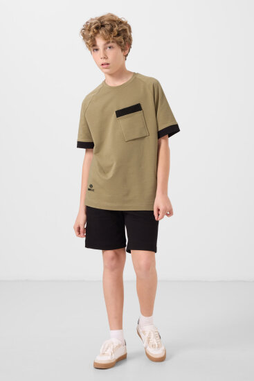 Standart Fit Basic 3'lü Paket Siyah-Çam Yeşili-Bej Erkek Çocuk Şort - 11293 - TOMMYLIFE (1)