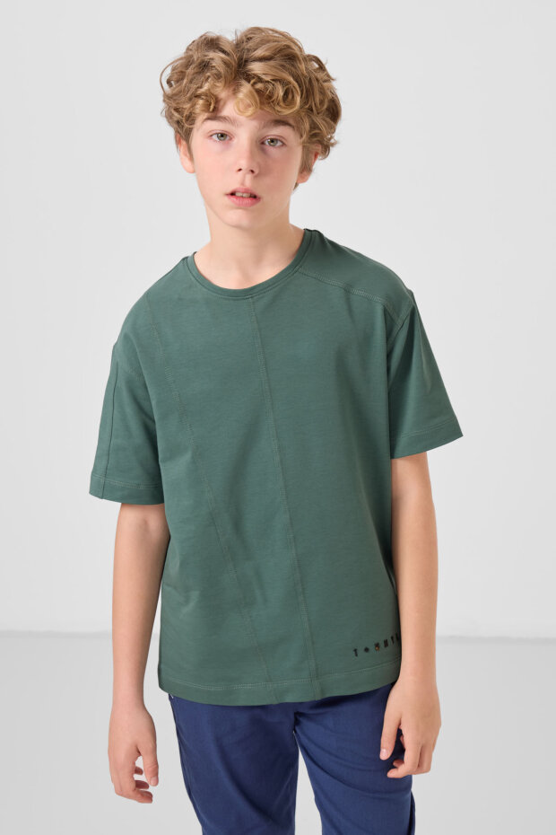 Basic Oversize O Yaka 2'li Paket Ekru-Açık Yeşil Erkek Çocuk T-Shirt - 11297 - 2