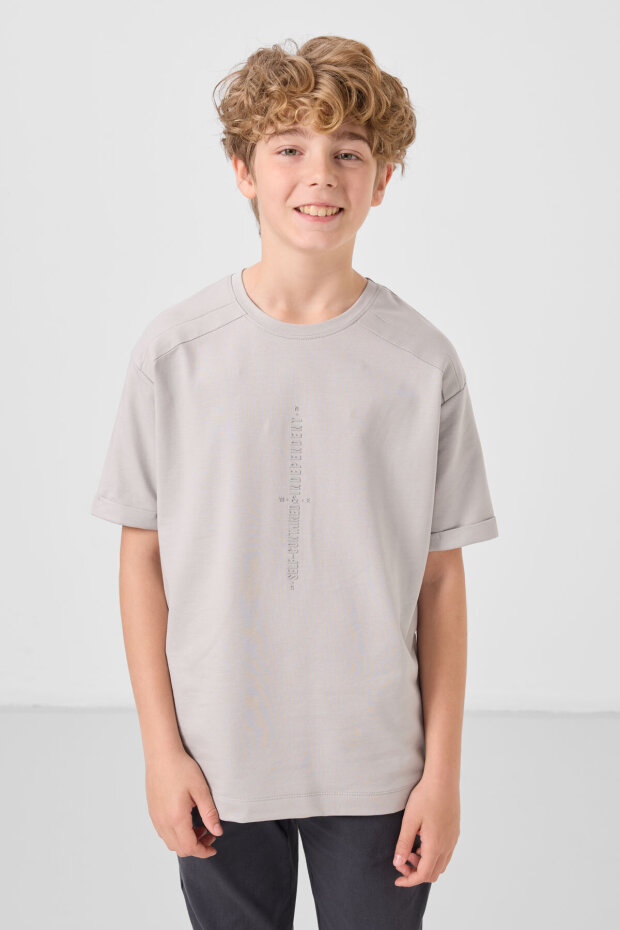 Oversize Fit Baskılı 3'lü Paket Antrasit-Ekru-Taş Erkek Çocuk T-Shirt - 11301 - 2