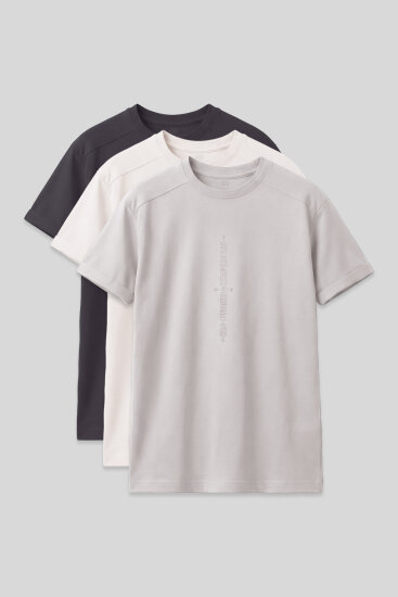 Oversize Fit Baskılı 3'lü Paket Antrasit-Ekru-Taş Erkek Çocuk T-Shirt - 11301 