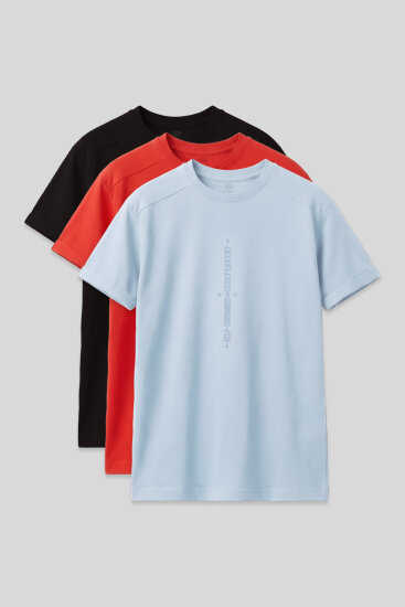 Oversize Fit Baskılı 3'lü Paket Siyah-Fiesta-Açık Mavi Erkek Çocuk T-Shirt - 11301 