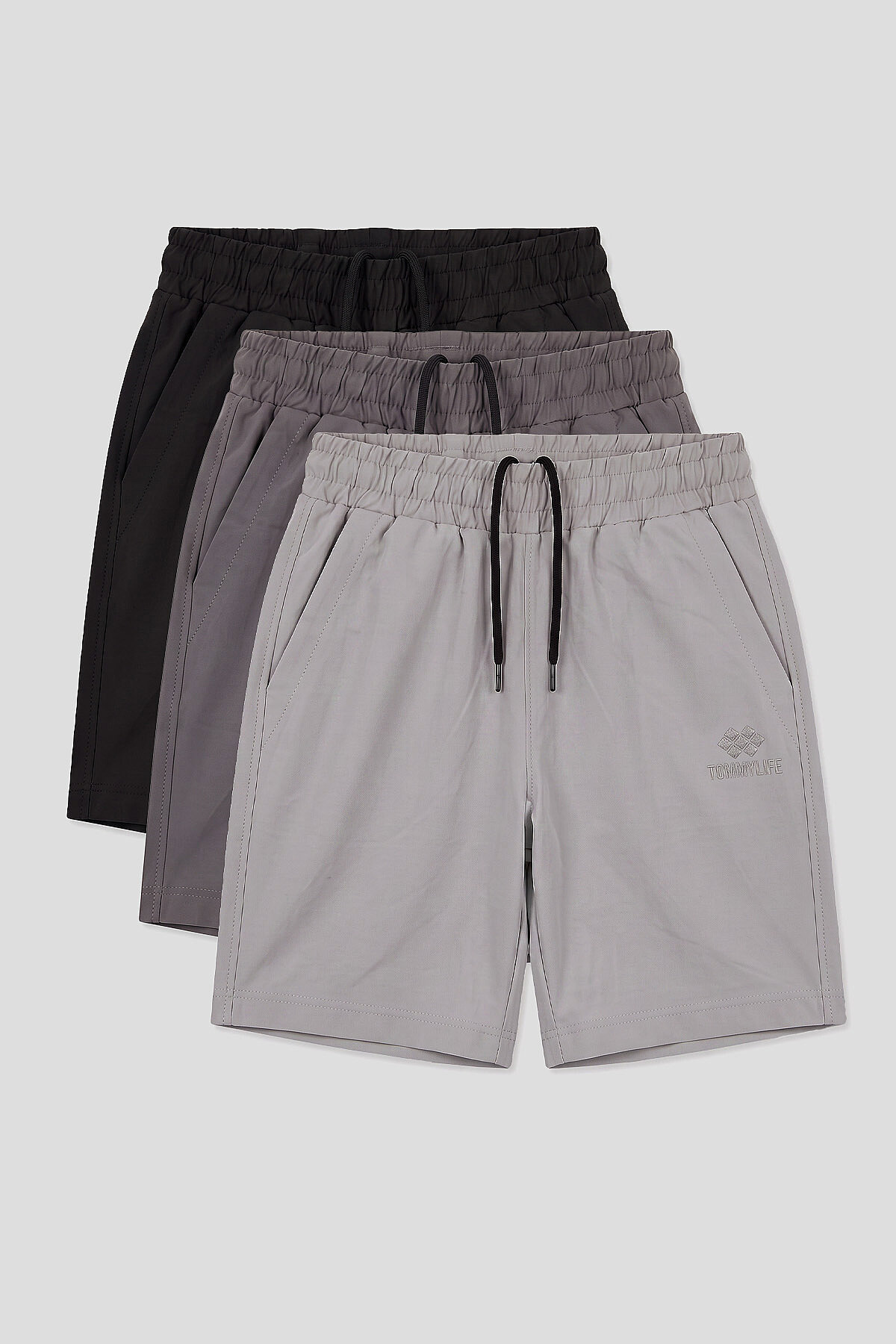 Standart Fit Basic Performans 3'lü Paket Siyah-Koyu Gri-Taş Erkek Çocuk Şort - 11303 - TOMMYLIFE