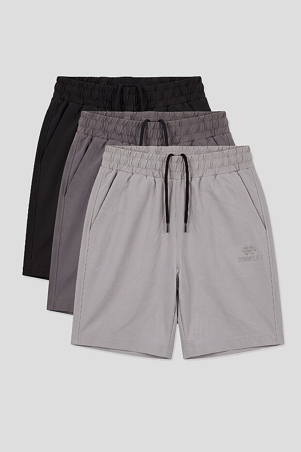 Standart Fit Basic Performans 3'lü Paket Siyah-Koyu Gri-Taş Erkek Çocuk Şort - 11303 - 1
