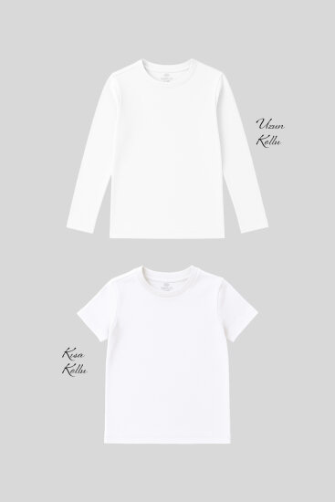 Standart Fit Basic O Yaka 2'li Paket Beyaz Unisex Çocuk T-Shirt 