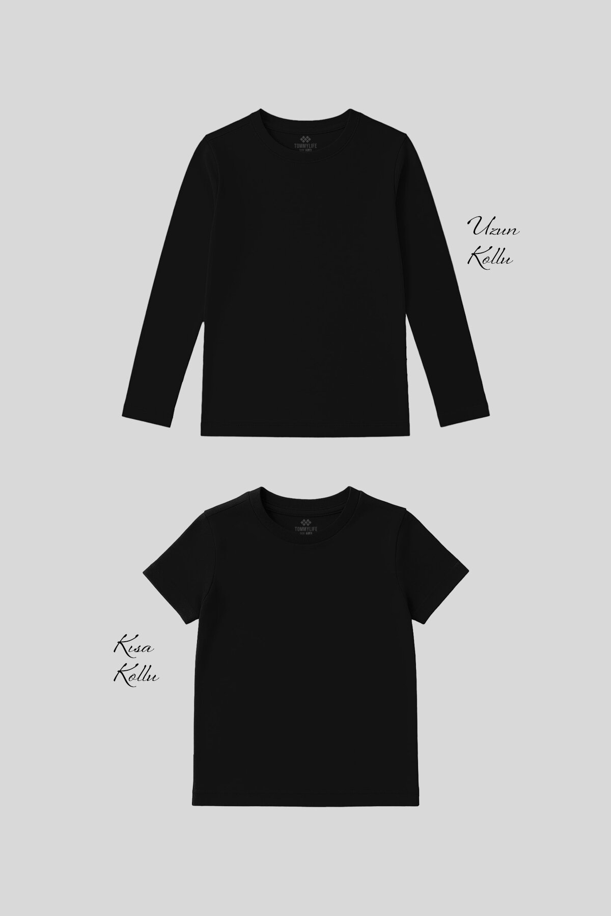 Standart Fit Basic O Yaka 2'li Paket Siyah Unisex Çocuk T-Shirt - TOMMYLIFE