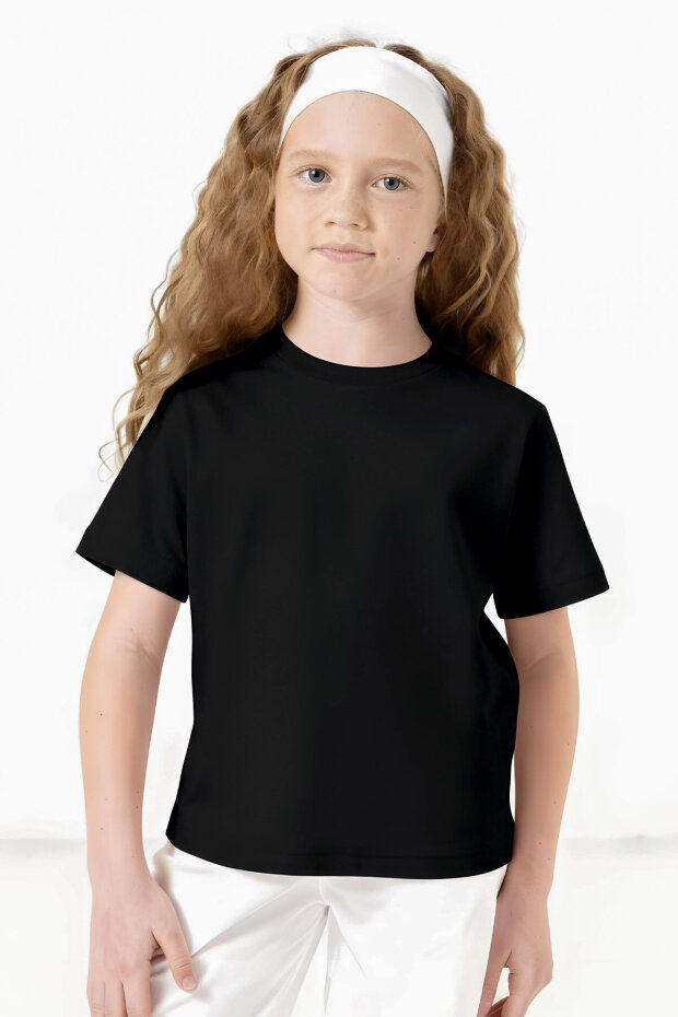 Standart Fit Basic O Yaka 2'li Paket Siyah Unisex Çocuk T-Shirt - 3