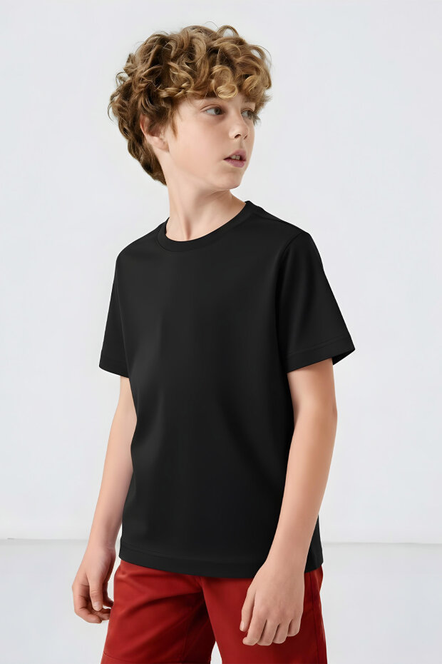 Standart Fit Basic O Yaka 3'lü Paket Gri Melanj-Antrasit-Beyaz Unisex Çocuk T-Shirt - 11328 - 3