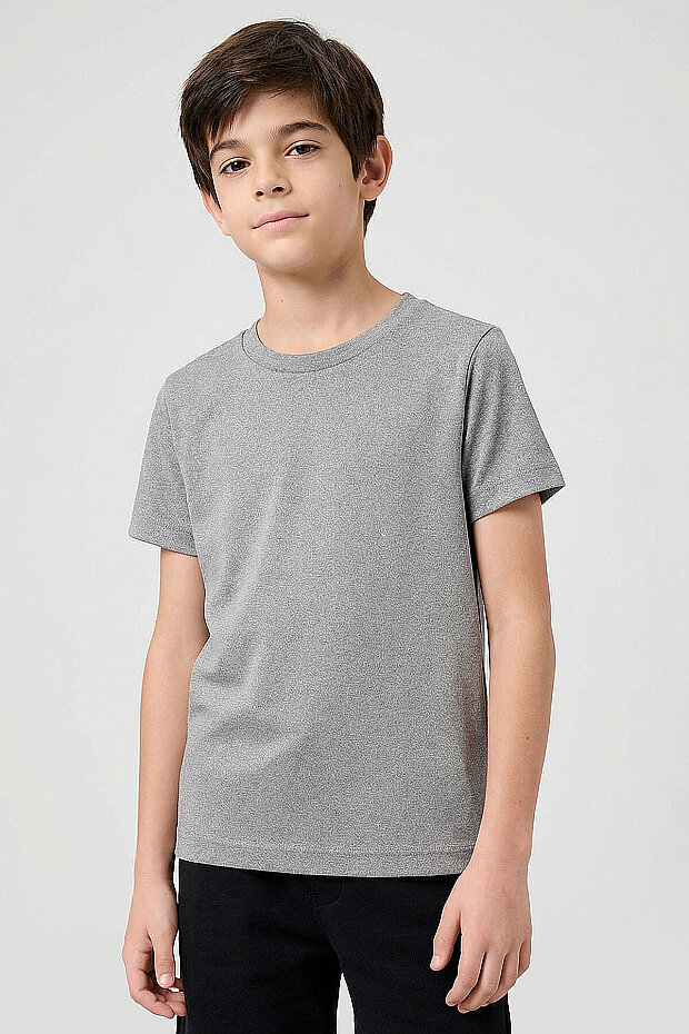 Standart Fit Basic O Yaka 3'lü Paket Gri Melanj-Antrasit-Beyaz Unisex Çocuk T-Shirt - 11328 - 3