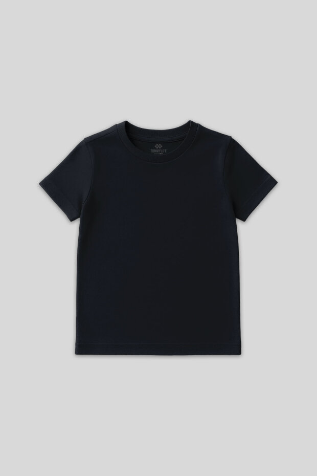 Standart Fit Basic O Yaka 3'lü Paket Lacivert-Bej-Koyu Mavi Unisex Çocuk T-Shirt - 11328 - 7
