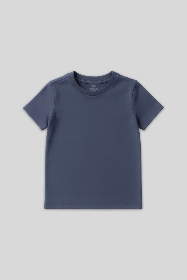 Standart Fit Basic O Yaka 3'lü Paket Lacivert-Bej-Koyu Mavi Unisex Çocuk T-Shirt - 11328 - 5