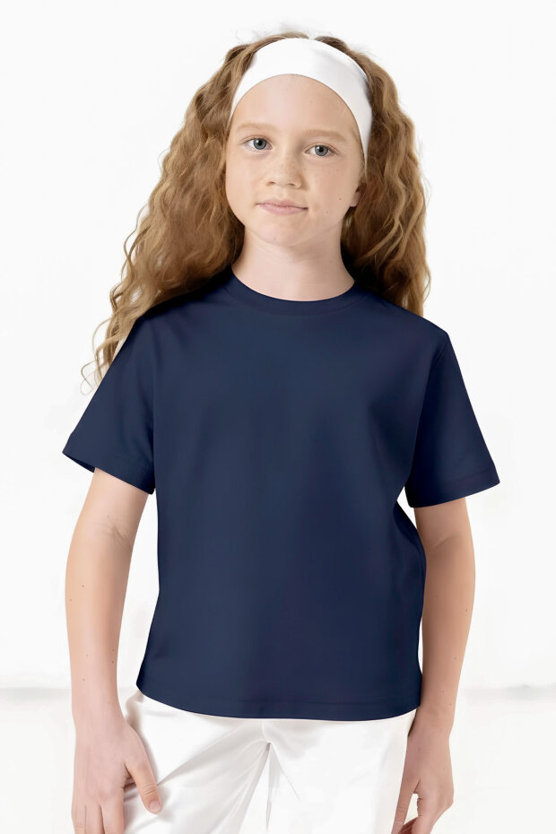 Standart Fit Basic O Yaka 3'lü Paket Lacivert-Bej-Koyu Mavi Unisex Çocuk T-Shirt - 11328 - 2