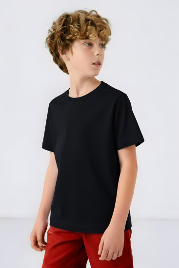 Standart Fit Basic O Yaka 3'lü Paket Lacivert-Bej-Koyu Mavi Unisex Çocuk T-Shirt - 11328 - TOMMYLIFE (1)