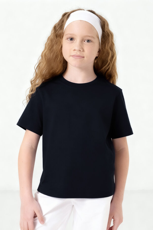 Standart Fit Basic O Yaka 3'lü Paket Lacivert-Bej-Koyu Mavi Unisex Çocuk T-Shirt - 11328 - 5