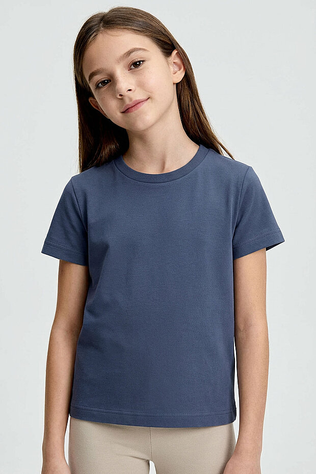 Standart Fit Basic O Yaka 3'lü Paket Lacivert-Bej-Koyu Mavi Unisex Çocuk T-Shirt - 11328 - 3