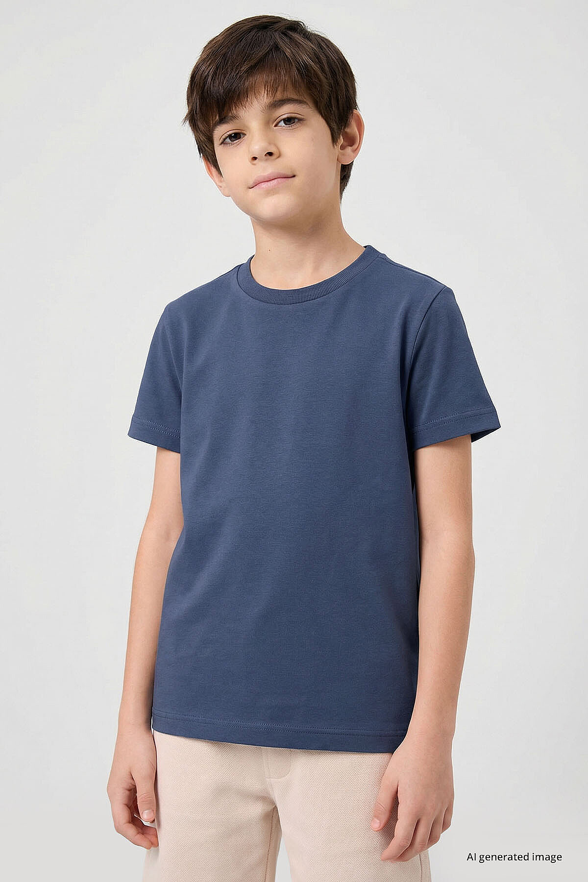 Standart Fit Basic O Yaka 3'lü Paket Lacivert-Bej-Koyu Mavi Unisex Çocuk T-Shirt - 11328 - TOMMYLIFE (1)