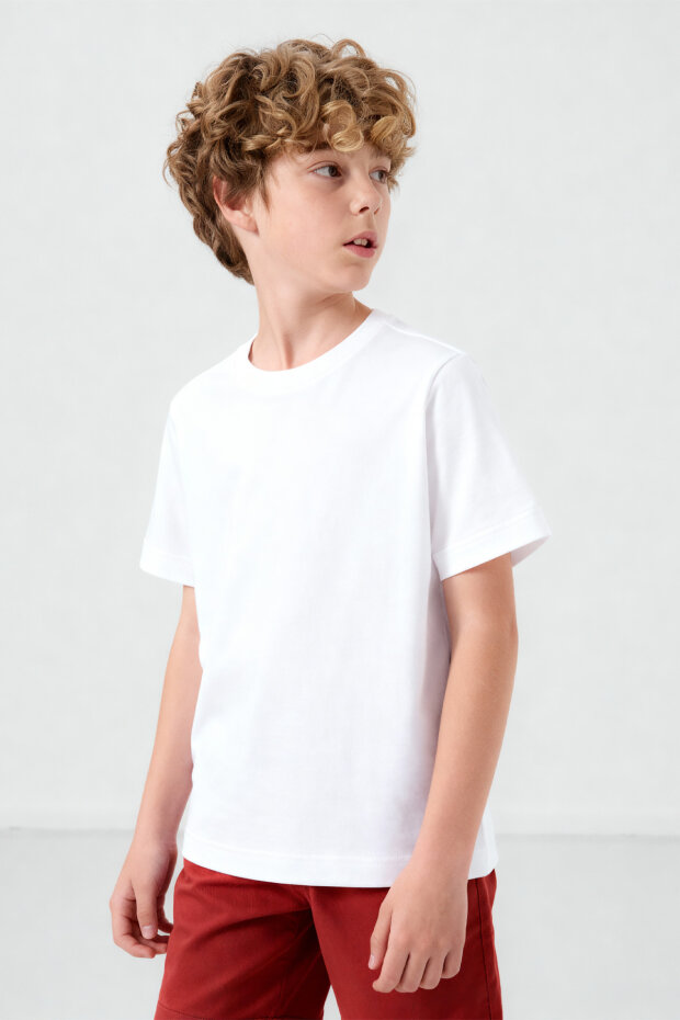 Standart Fit Basic O Yaka 3'lü Paket Siyah-Beyaz-Bej Unisex Çocuk T-Shirt - 11328 - 4