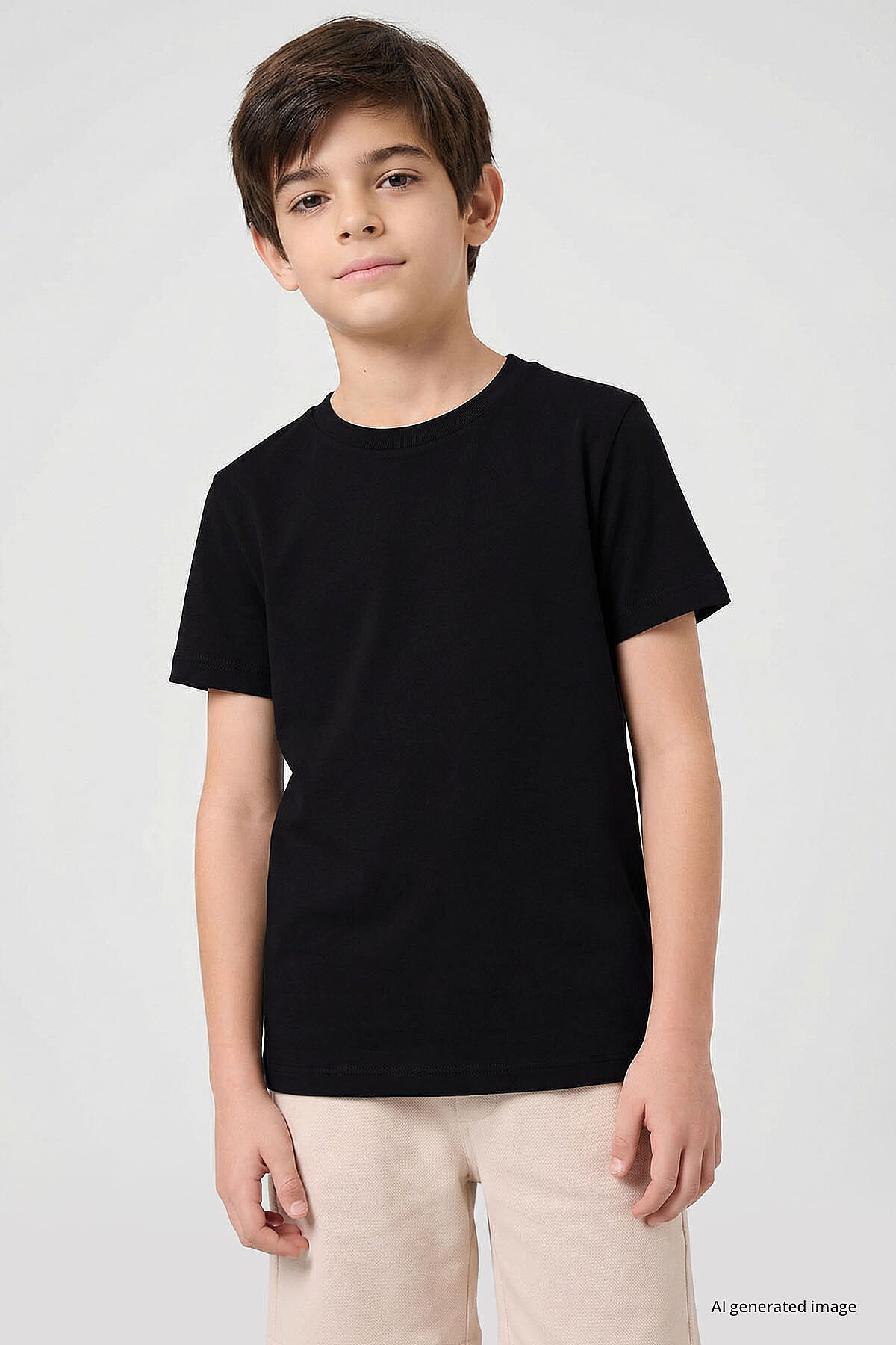 Standart Fit Basic O Yaka 3'lü Paket Siyah-Beyaz-Bej Unisex Çocuk T-Shirt - 11328 - TOMMYLIFE (1)