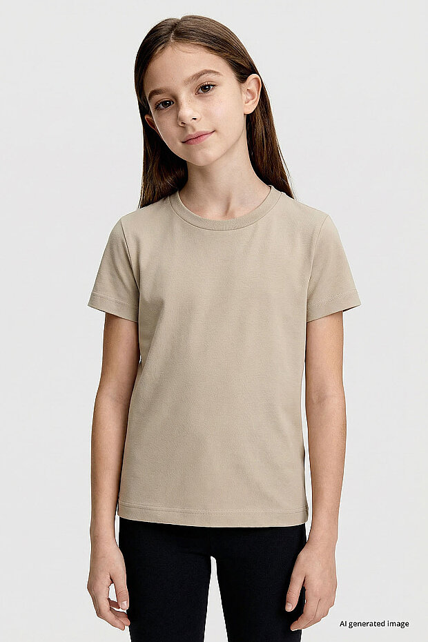 Standart Fit Basic O Yaka 3'lü Paket Siyah-Beyaz-Bej Unisex Çocuk T-Shirt - 11328 - 3