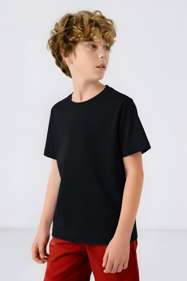 Standart Fit Basic O Yaka 3'lü Paket Siyah-Beyaz-Fiesta Unisex Çocuk T-Shirt - 11328 - 4
