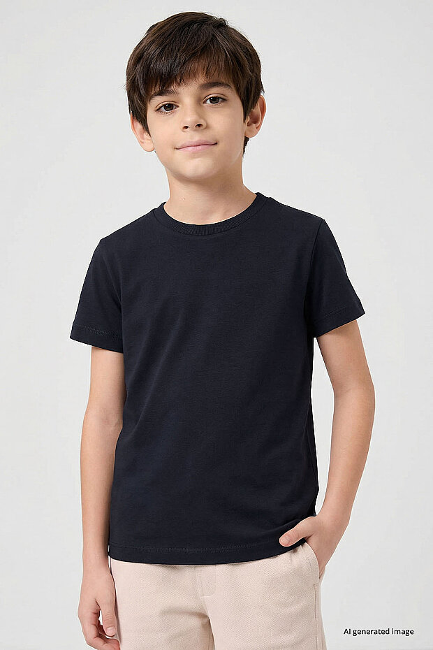 Standart Fit Basic O Yaka 3'lü Paket Siyah-Beyaz-Lacivert Unisex Çocuk T-Shirt - 11328 - 4