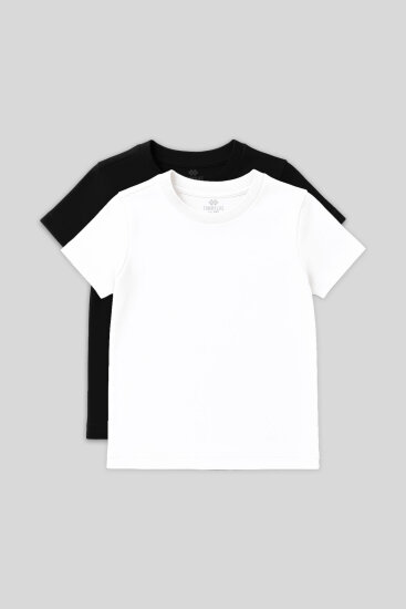Standart Fit Basic O Yaka 2'li Paket Siyah-Beyaz Unisex Çocuk T-Shirt - 11328 