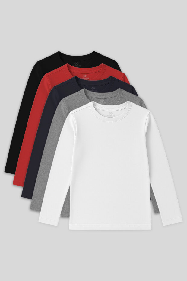 Standart Fit Basic O Yaka 5'li Paket Unisex Çocuk T-Shirt - 11329 - 1