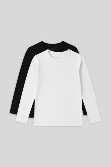 Standart Fit Basic O Yaka 2'li Paket Siyah-Beyaz Unisex Çocuk T-Shirt - 11329 