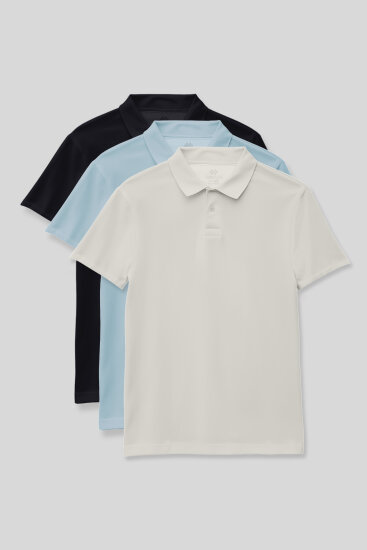Standart Fit Basic Polo Yaka 3'lü Paket Lacivert-Ekru-Açık Mavi Unisex Çocuk T-Shirt - 11330 