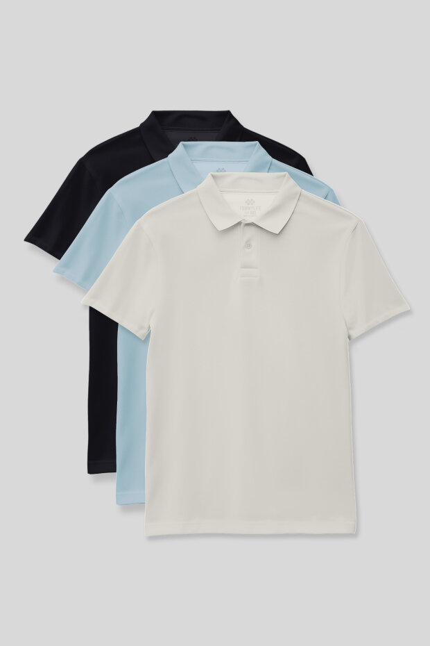 Standart Fit Basic Polo Yaka 3'lü Paket Lacivert-Ekru-Açık Mavi Unisex Çocuk T-Shirt - 11330 - 1