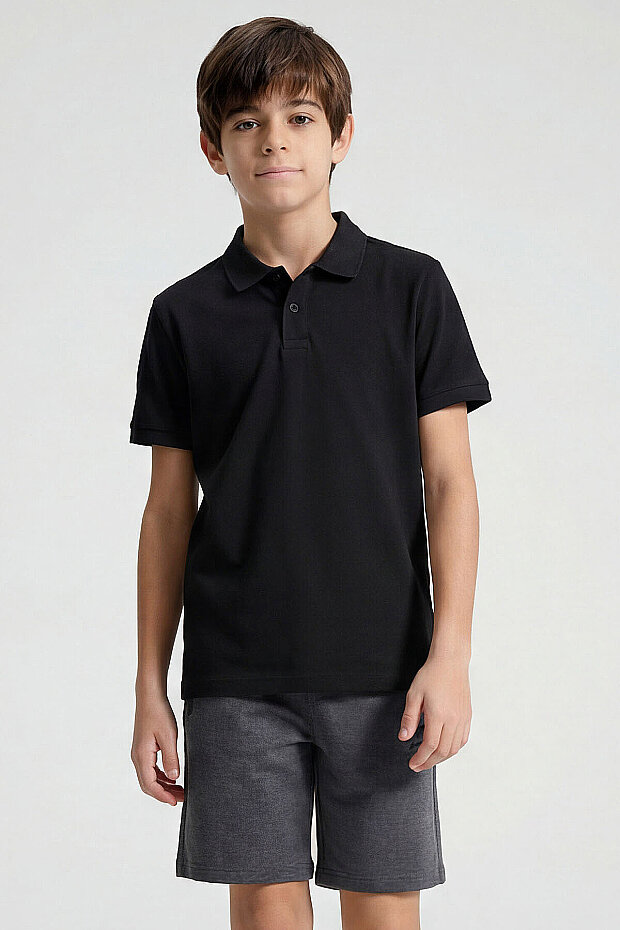 Standart Fit Basic Polo Yaka 2'li Paket Siyah-Ekru Unisex Çocuk T-Shirt - 11330 - 2