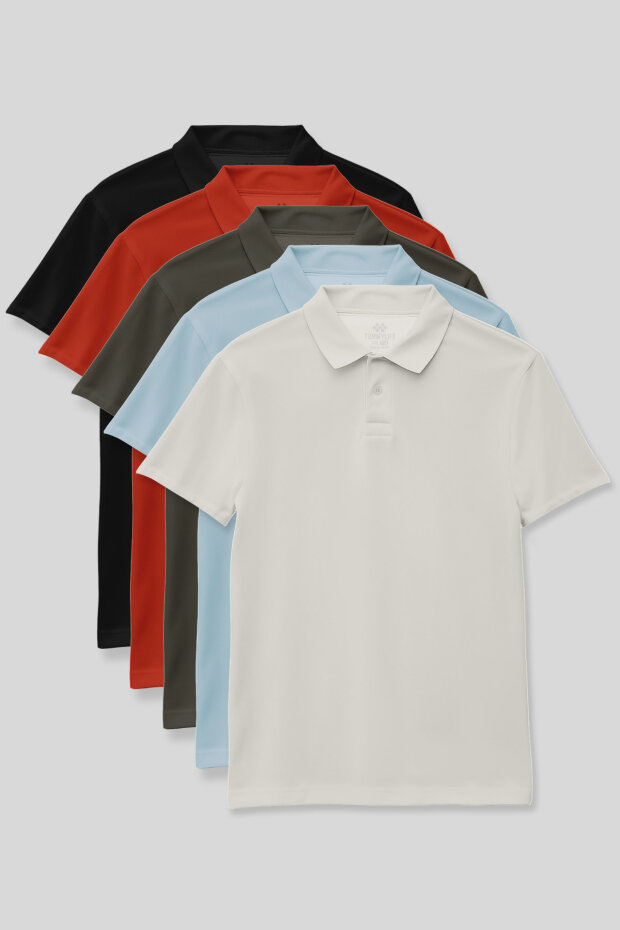 Standart Fit Basic Polo Yaka 5'li Paket Unisex Çocuk T-Shirt - 11330 - 1