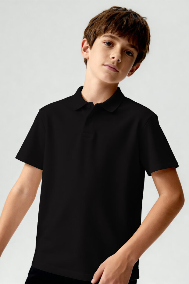Standart Fit Basic Polo Yaka 3'lü Paket Siyah-Haki-Ekru Unisex Çocuk T-Shirt - 11330 - 3