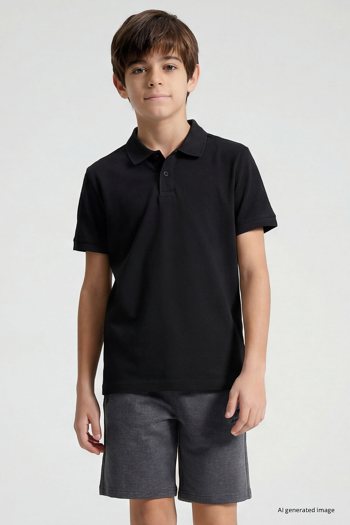 Standart Fit Basic Polo Yaka 3'lü Paket Siyah-Haki-Ekru Unisex Çocuk T-Shirt - 11330 - TOMMYLIFE (1)