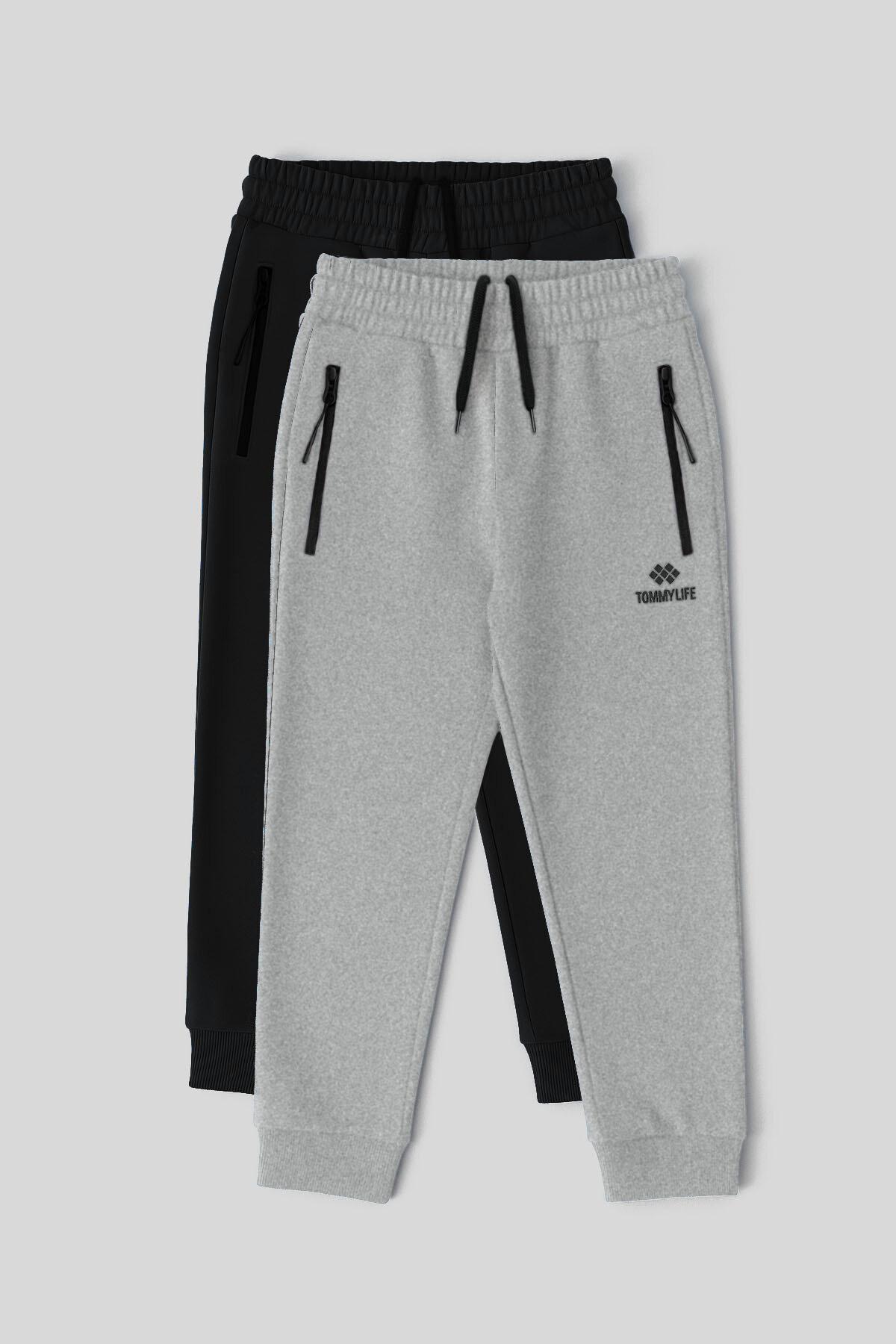Standart Fit Basic 2'li Paket Siyah-Gri Melanj Erkek Çocuk Eşofman Alt - 64042 - TOMMYLIFE