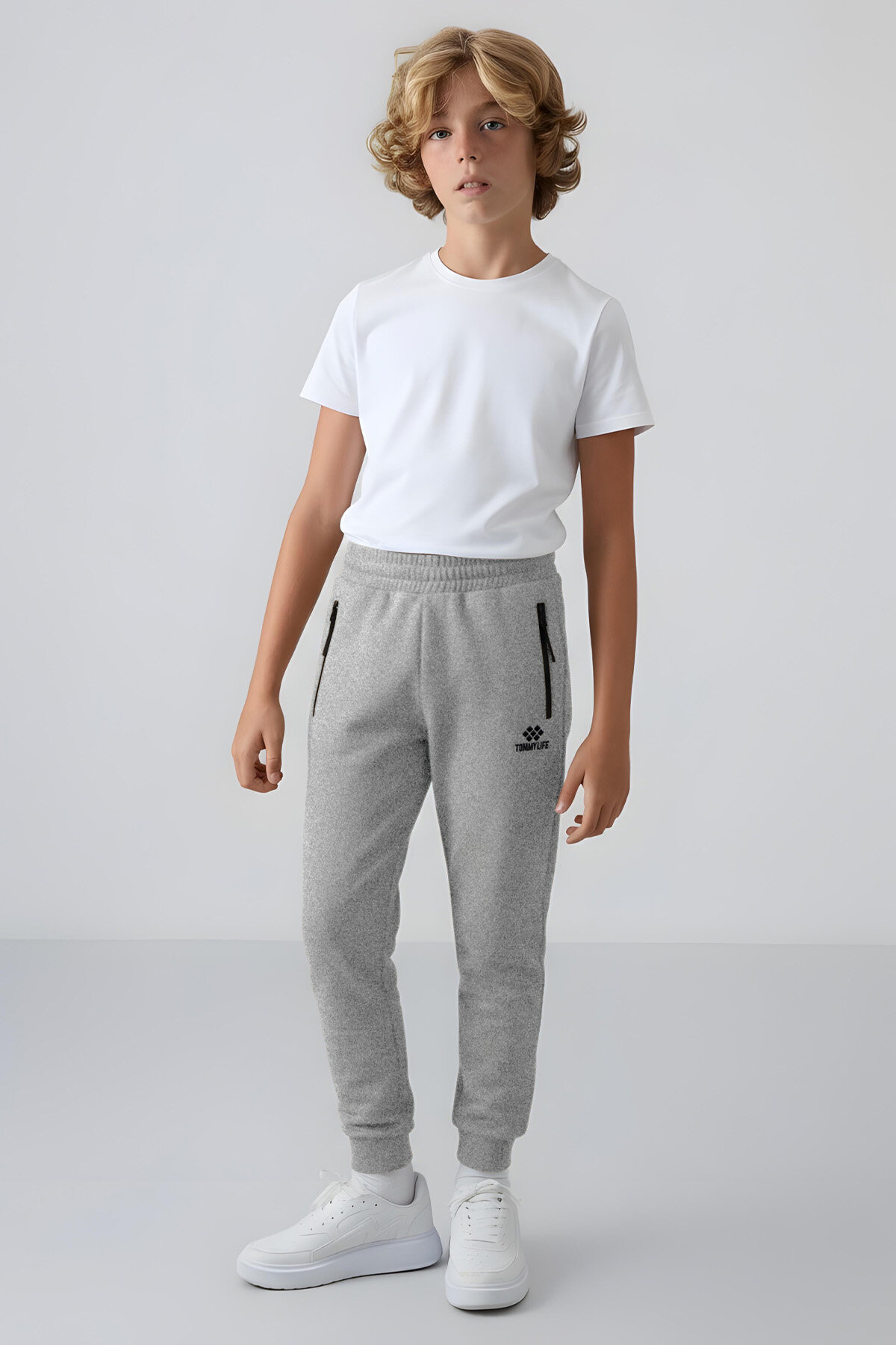 Standart Fit Basic 2'li Paket Siyah-Gri Melanj Erkek Çocuk Eşofman Alt - 64042 - TOMMYLIFE (1)