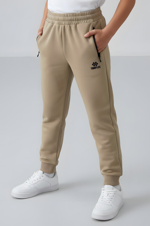 Standart Fit Basic 2'li Paket Siyah-Koyu Bej Erkek Çocuk Eşofman Alt - 64042 - 3