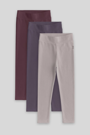 Standart Fit Basic 3'lü Paket Eflatun-Koyu Bej-Kahverengi Kız Çocuk Tayt - 75047 