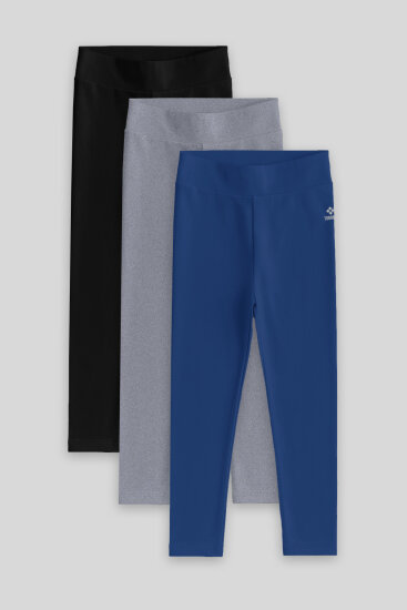 Standart Fit Basic 3'lü Paket Siyah-Gri-İndigo Kız Çocuk Tayt - 75047 